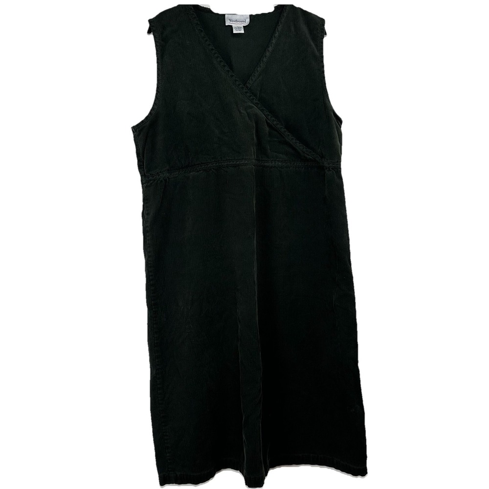 Westbound Corduroy Jumper Dress Size XL Dark Green‎ Cottagecore Dark Academia